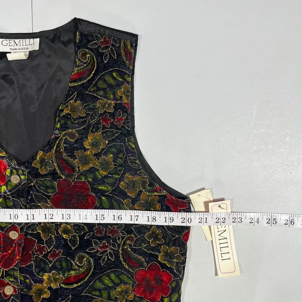 Gemilli VTG 90s Floral Velvet Fairy Grunge Whimsigoth Boho Vest Womens Large